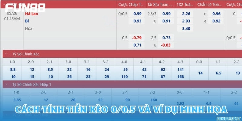 Cách tính tiền kèo 0/0.5 và ví dụ minh họa